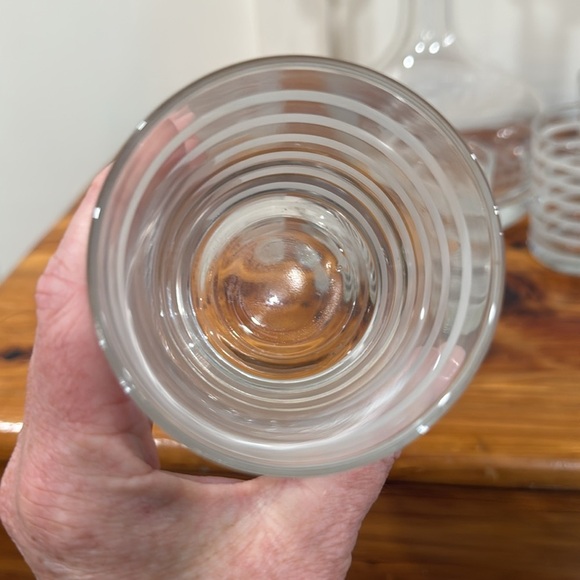 Krosno Poland MCM Crystal Decanter w/ 5 Matching Striped Low Ball Glasses - Picture 3 of 11